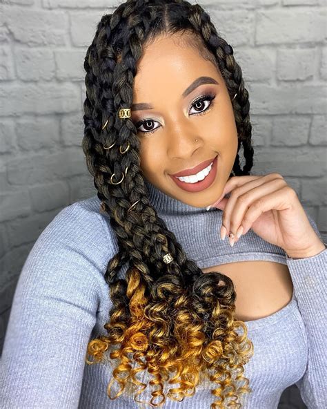 If you are looking for hair inspiration, this is a great style to check out and also try this year. . Braid styles with curly ends